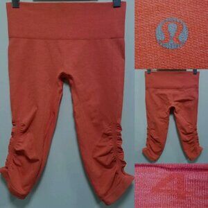 Lululemon Ebb In The Flow Crop 4 XS Woman's Coral Orange Ruffle Legging Seamless